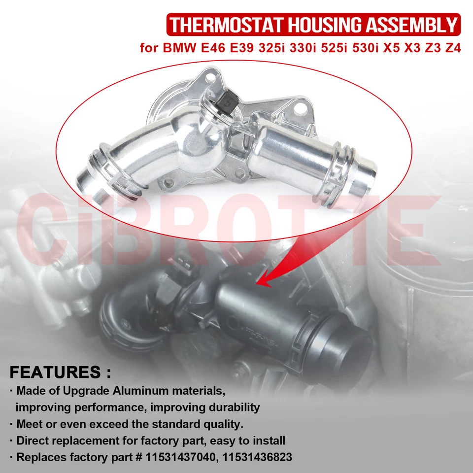 Conjunto de carcasa de termostato de actualización para BMW E46 E39 325i 330i 525i 530i X5 X3 Z4 Foto 2 de 4