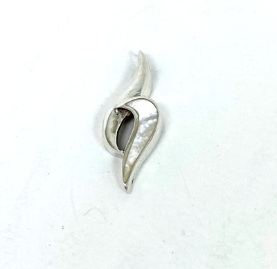 White Mother Pearl Mark Pendant 925 Sterling Silver, Handmade Womens Sign Charm