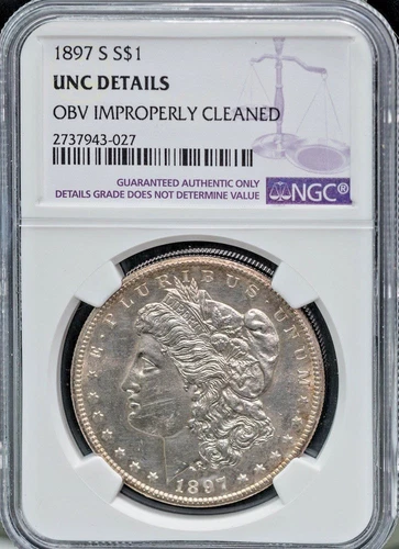 1897-S $1 Morgan Silver Dollar NGC Unc Proof-Like Luster, Strike Free S/H #2043