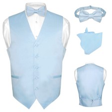Men's Dress Vest BOWTie Hanky BABY BLUE Color Bow Tie Set for Suit or Tuxedo