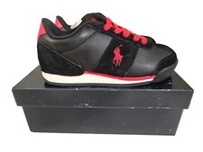 Boy's Shoes Polo Ralph Lauren Kids Black -Red Sneaker /Silder Kid size 12 New