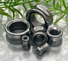 PAIR Hematite Stone Tunnels Hemitite Organic Gauges Earlets Plugs Body Jewelry
