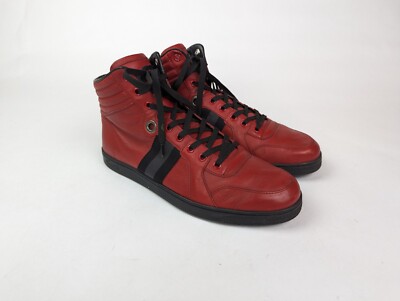 GUCCI VIAGGIO Men s Sz 8.5 US GG Web Red Leather High Top Shoes Coda Sneakers