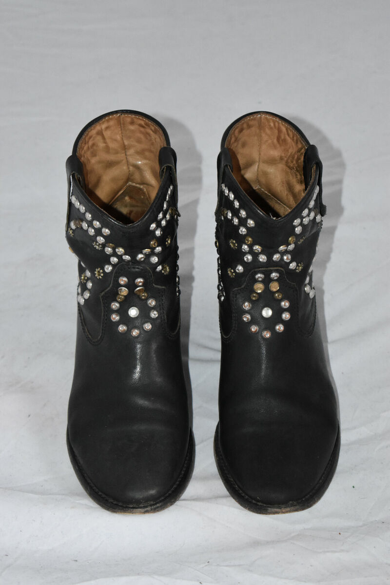 Isabel Marant Etoile Black Leather CALEEN Stud Flat Ankle Isabel Marant Etoile Black Leather CALEEN Stud Flat Ankle