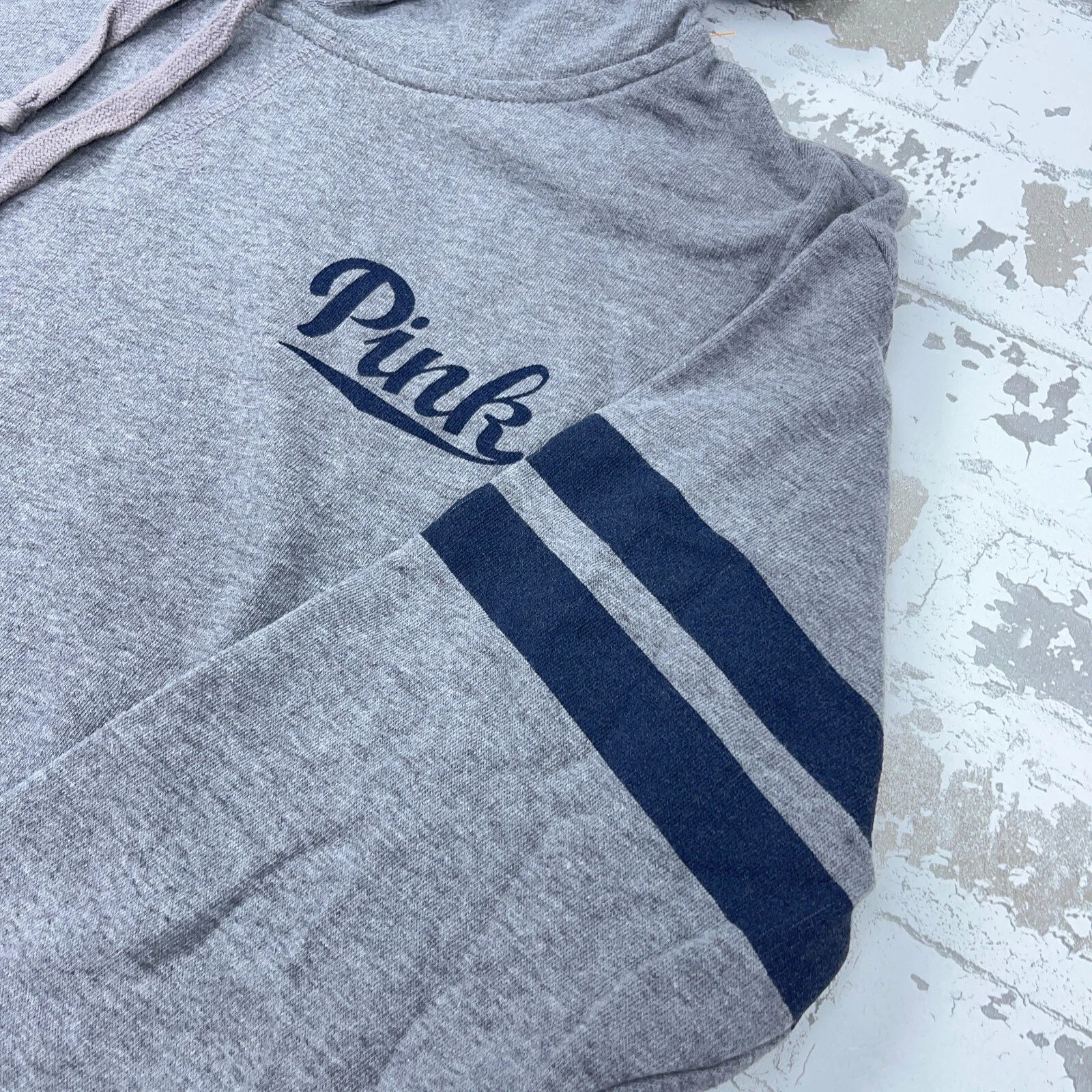 UNDERCOVER Victoria Secret Felpa con Cappuccio Donna Piccola Grigio Felpa Maglione Righe Heather Sottile