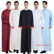 Saudi Arab Men Long Robe Kaftan Dubai Thobe Dishdasha Abaya Muslim Loose Clothes