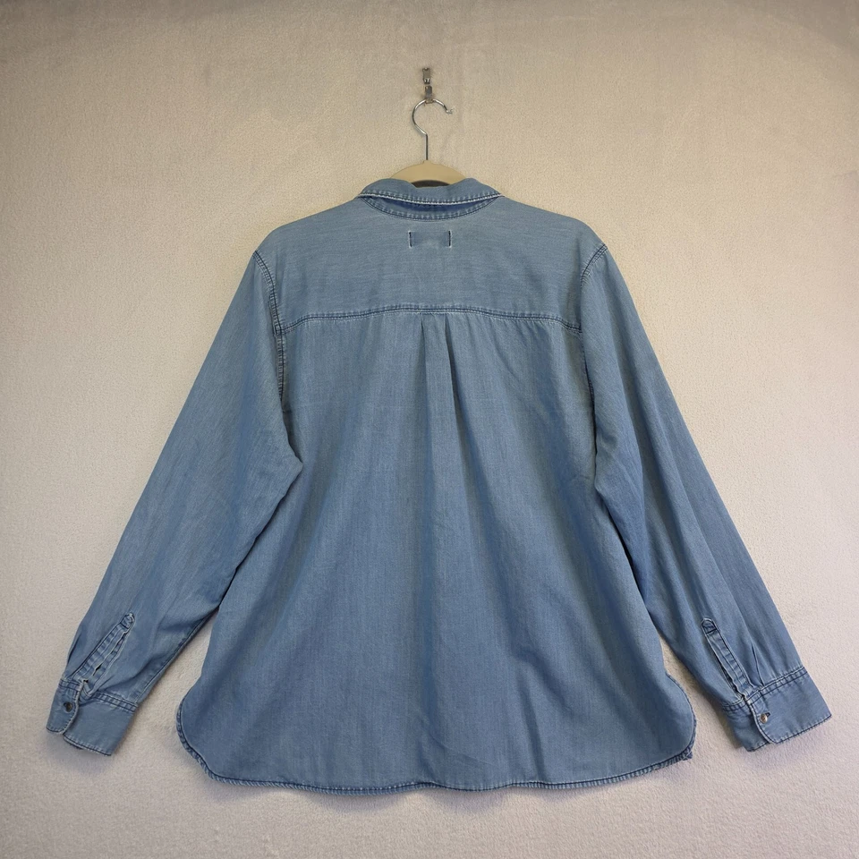 Old Navy Top Women Plus 2XL Blue Button Up Chambray Denim Distressed Y2K Grunge - Image 3 of 4