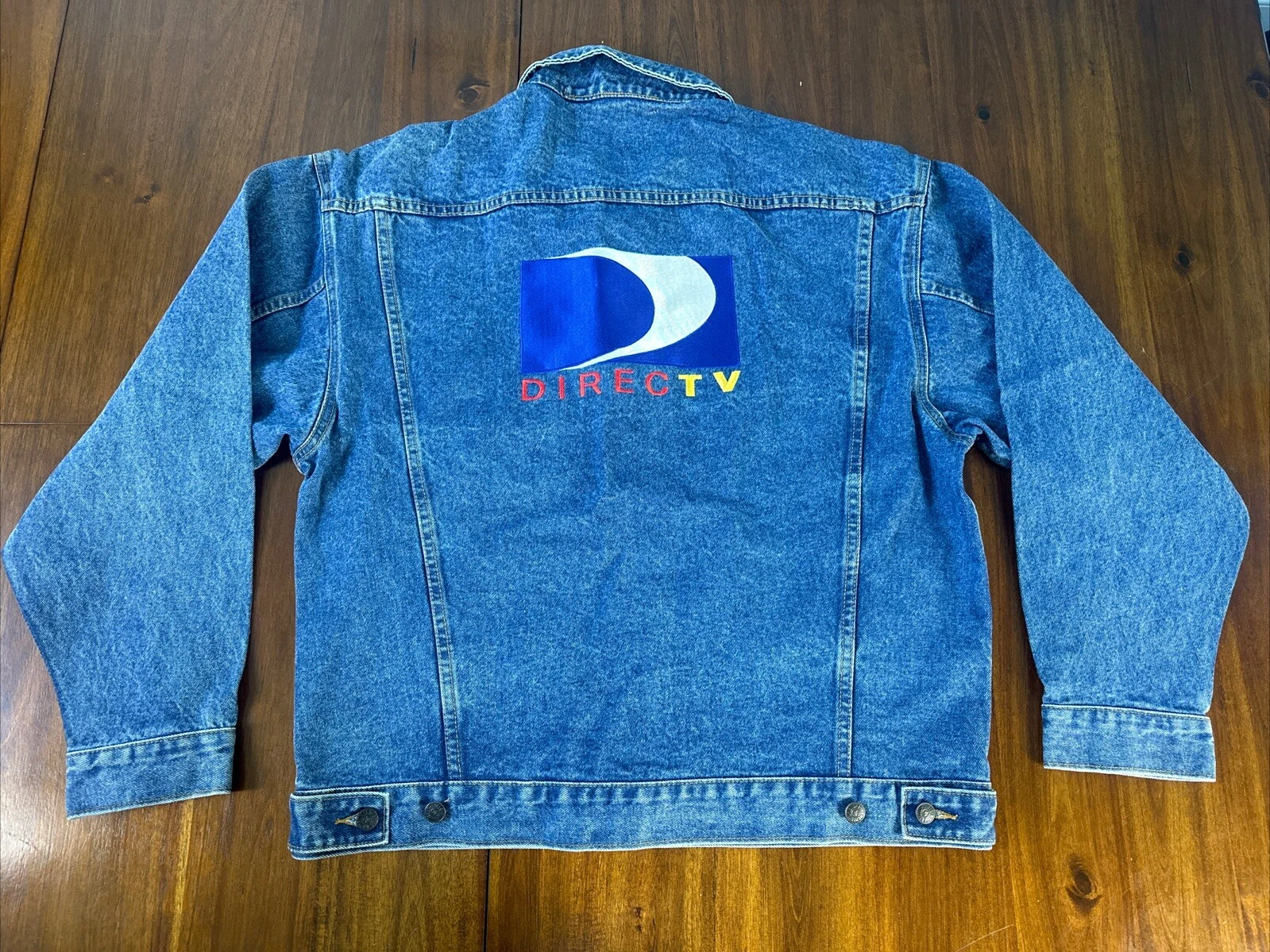 Directv Embroidered Blue Denim Butterfield Stage Jacket Size XL Vintage