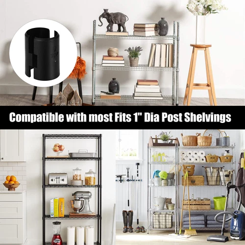 4Sets Chrome Wire Shelving Shelf Locking Pole Clips Plastic Black Post Tube Clip - Picture 7 of 12