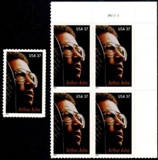 US Scott # 3936 Plate Block Of 4 Stamps & One Single MNH, Arthur Ashe