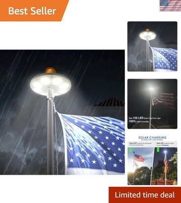 Waterproof 136 LED Solar Flagpole Light for 15-25 Ft Poles - 2 Brightness Modes