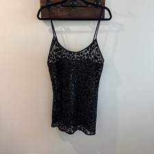 Vintage Valentino Intimo Sheer Black Metallic Leopard Print Lingerie Slip Large
