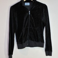 Vintage Y2K Juicy Couture Velour Zip Stand Up Collar Jacket Black Size XL