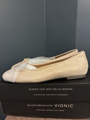 Vionic Klara Women's Ballet Flats Gold Metallic Leather Comfort Shoes NIB Size 9