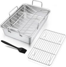 Stainless Steel Roasting Pan with Rack, HaSteeL 13.5In Lasagna Roaster Pan, Baki