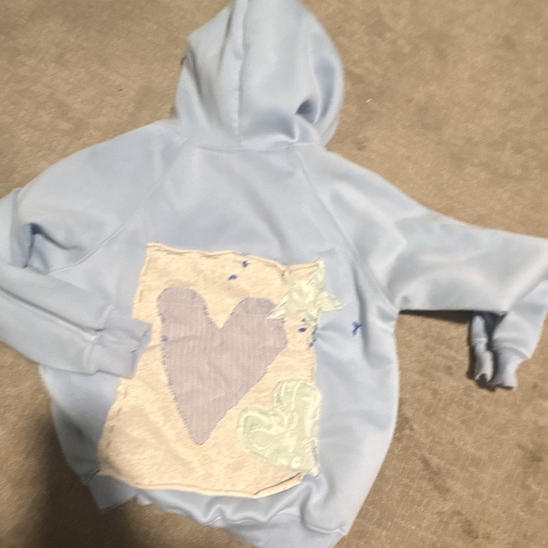Women's Blue Pullover Hoodie S Regular Solid Heart Applique Pocket Hooded