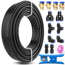 5/16 Air Line Tubing Kit, 32.8ft 10M PU Tube, 5/16 8mm OD, Push Connect