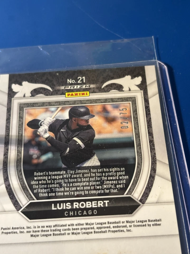 Luis Robert 02/75 Green Prizm Crusade #21 Panini Baseball Card Chicago - Image 2 of 2