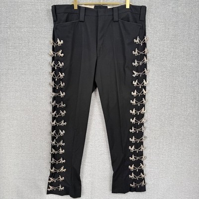 Men s Black Charro Pants Silver Tone Metal Roosters Mexican Mariachi Sz 38 X 29