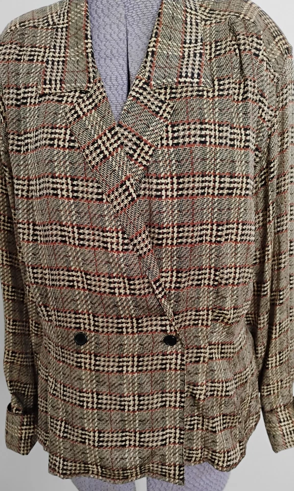 Camisa Blusa De Colección Años 80 Anne Klein ll Diseñador Doble Pecho Puño 100% Seda EC Foto 3 de 4