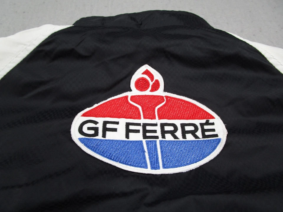 Chaqueta cortavientos vintage GF Ferre para hombre grande negra cremallera completa Varsity Italia Y2K Foto 3 de 4