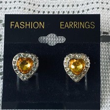 Heart Shaped Rhinestone Earrings Gold Center Sparkling Valentines Day Jewelry