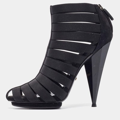 Gucci Size 36.5 Black Elastic and Suede Ankle Length Boots