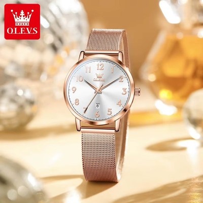 OLEVS Damen Armbanduhr Quarz Rosegold Edelstahl Meshband Elegant Wasserdicht