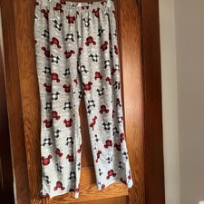 Disney WINTER CHRISTMAS Mickey Mouse Lg Gray Fleece LARGE Plaid Pajama PJ Lounge