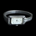 Vintage Timex Ladies Wind Up Watch Petite Rectangle Silver Tone USA Band Works