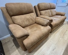 2 Seater and Chair Set In Golden Brown Suede Great Condition