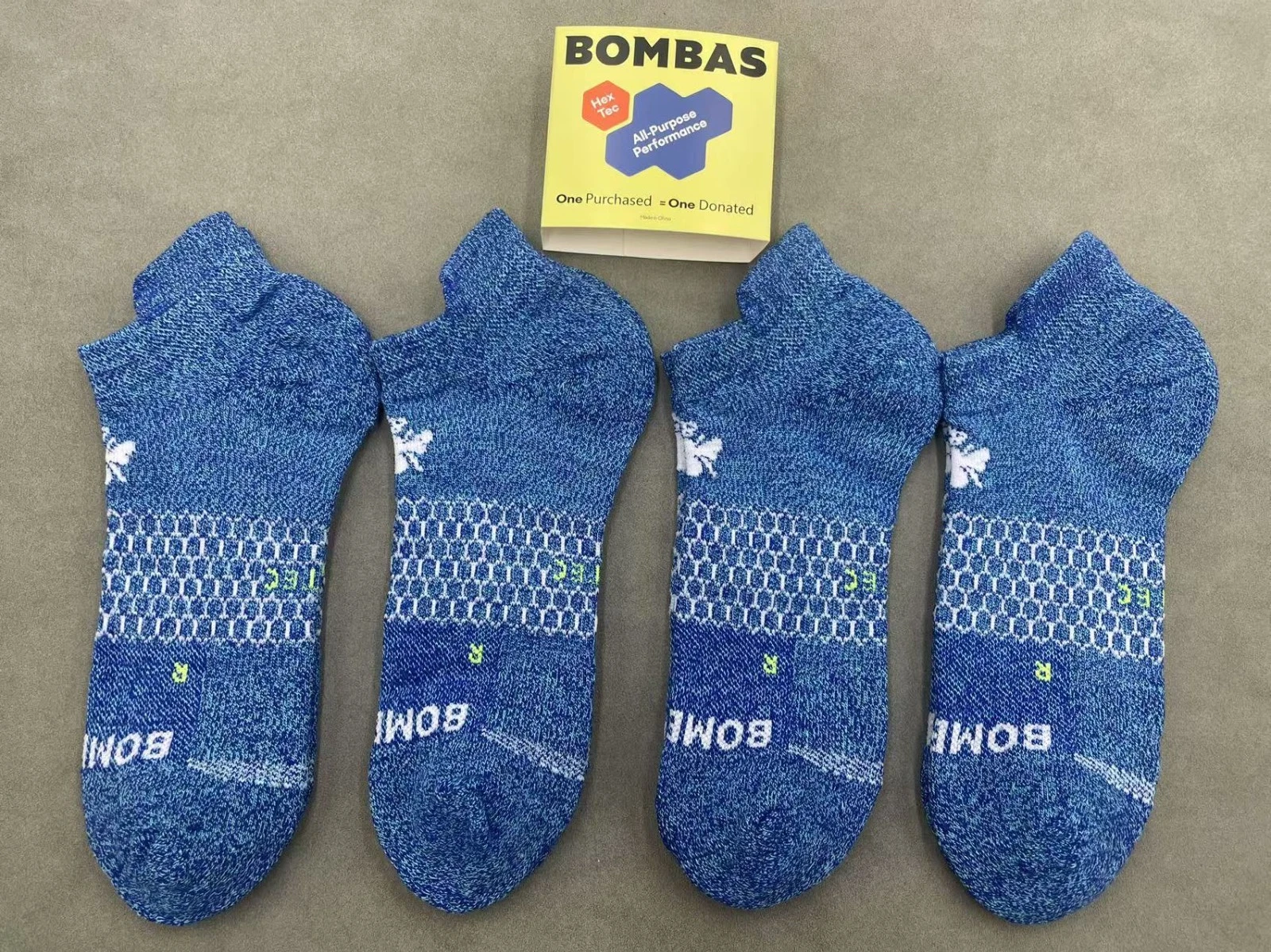 4 Pairs Bombas Men's All-Purpose Performance Blue Ankle Socks Size Large 9-13