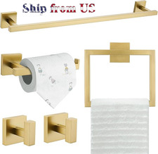 5 Pieces Matte Gold Bathroom Hardware Accessories Set Square Towel Racks