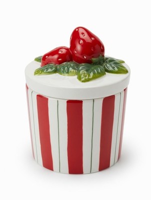 Arlington Designs Red Striped Strawberry Ceramic Jar with Lid   Fun Kitchen Cani