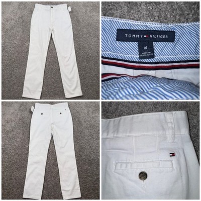Tommy Hilfiger Chino Pants Boys Straight Leg Stretch White 14 NEW