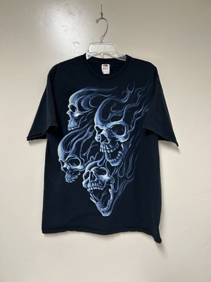 Skull T Shirt Mens XL Black Jessie Pinkman Blue Flames Y2K Grudge