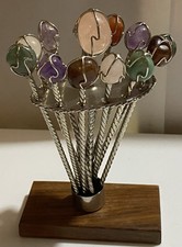 Vtg Barasch Sylmar Silver Plated Cocktail Picks (12)Precious Stones 1960s Brazil