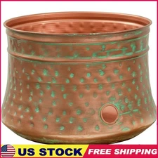 Durable Hand Hammered Steel Garden Hose Pot 100ft Storage W/ Drainage Inlet Port