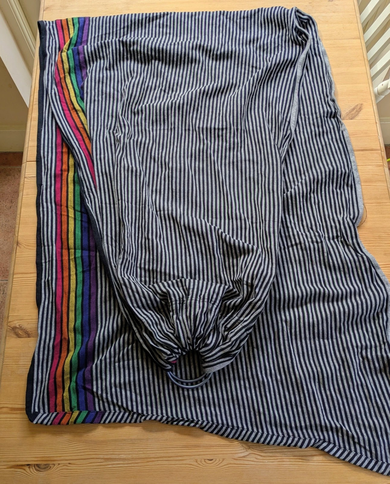 Girasol Rainbow Stripe Ring Sling Baby Carrier - Black/Multicolour VGC