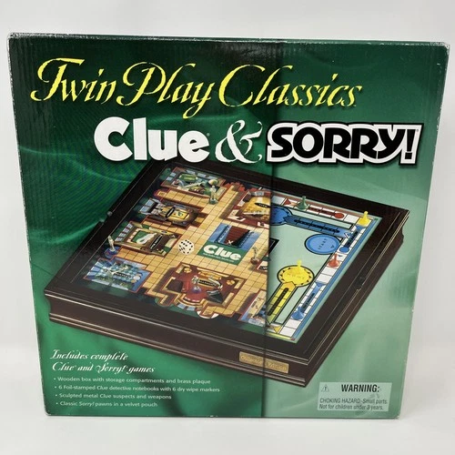 Hasbro Twin Play Classics Clue & Sorry Board Game Wooden 2001 VTG OPEN BOX