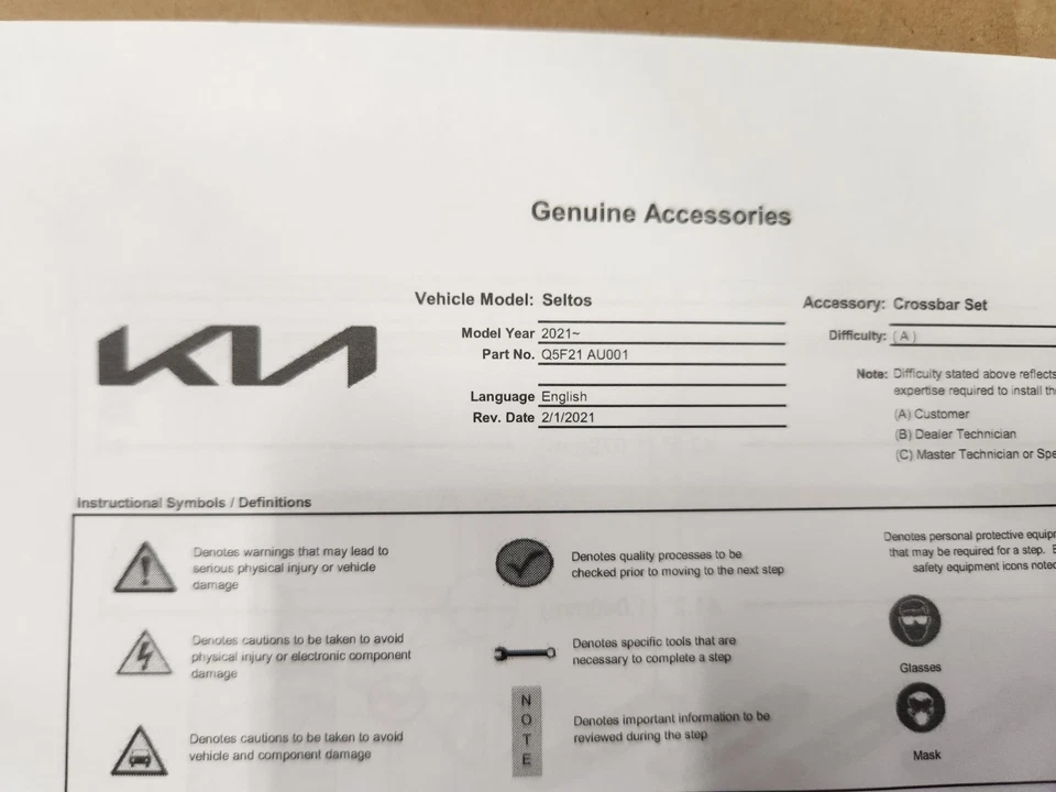 2019-2026 - Kia Seltos Roof Rack Crossbars ~ Q5F21 Au000/AU001 New OEM Foto 3 de 3