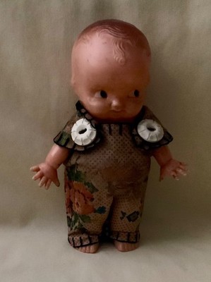 Adorable Vintage Strwink Irwin Plastic Celluloid Kewpie Doll-Floral Vinyl Outfit