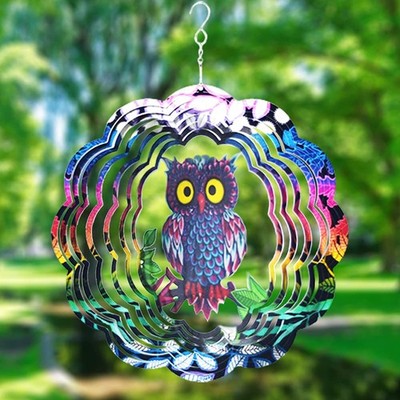 Owl Wind Spinner, 3D Kinetic Art with Sparkling Glitter, 12 Inch Multi-Layer ...
