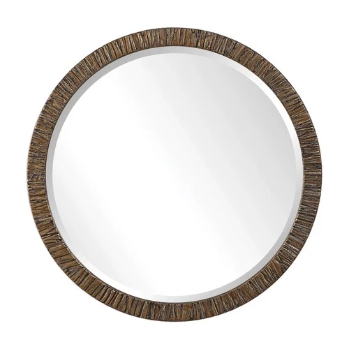Uttermost 09459 Gold Wayde 30" Diameter Wood Bark Framed Beveled Round Mirror - Picture 1 of 5