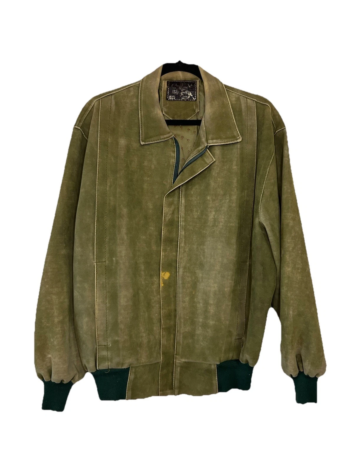 VTG Italy Made Olive Green Faux Suede Bomber Jacket Rustic Size 52