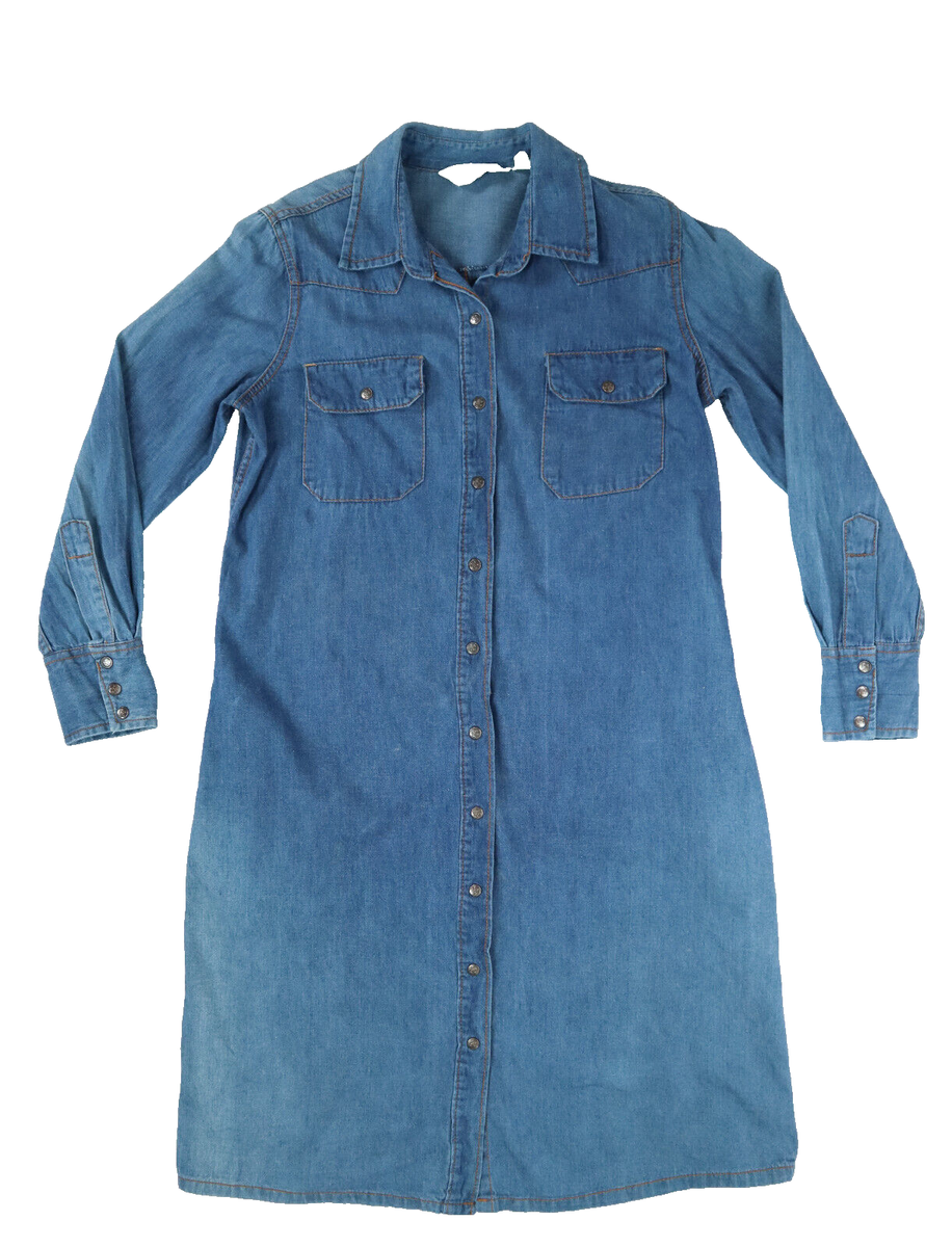 Vintage 1970s SEARS US Women's L 14P Blue Cotton Denim Western Shirt Dress Midi | eBay Vintage 1970s SEARS US Women's L 14P Blue Cotton Denim Western Shirt Dress Midi | eBay