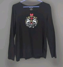 Women  s Christmas Shirt XL Holiday Reindeer Black w/ Gold, Red  White Accents 