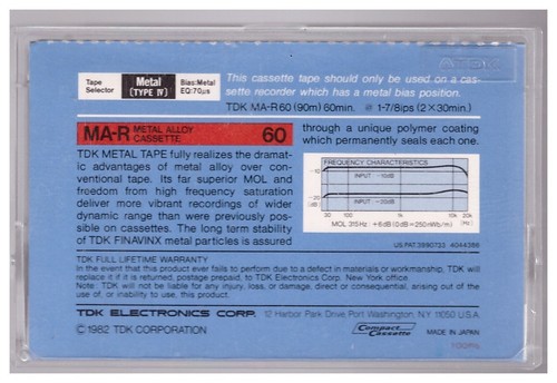 TDK MA-R 60 Metal Type IV Tape Metal Alloy Used Cassette Made in Japan Minor Use - Picture 3 of 4