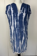Sweet Magnolia Sz S Ombre Tie Dye V-Neck Short Sleeve Shift Shirt Dress Blue