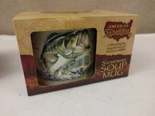 RARE NEW In Box Vintage AMERICAN Expedition Largemouth Bass Stoneware Soup Mug